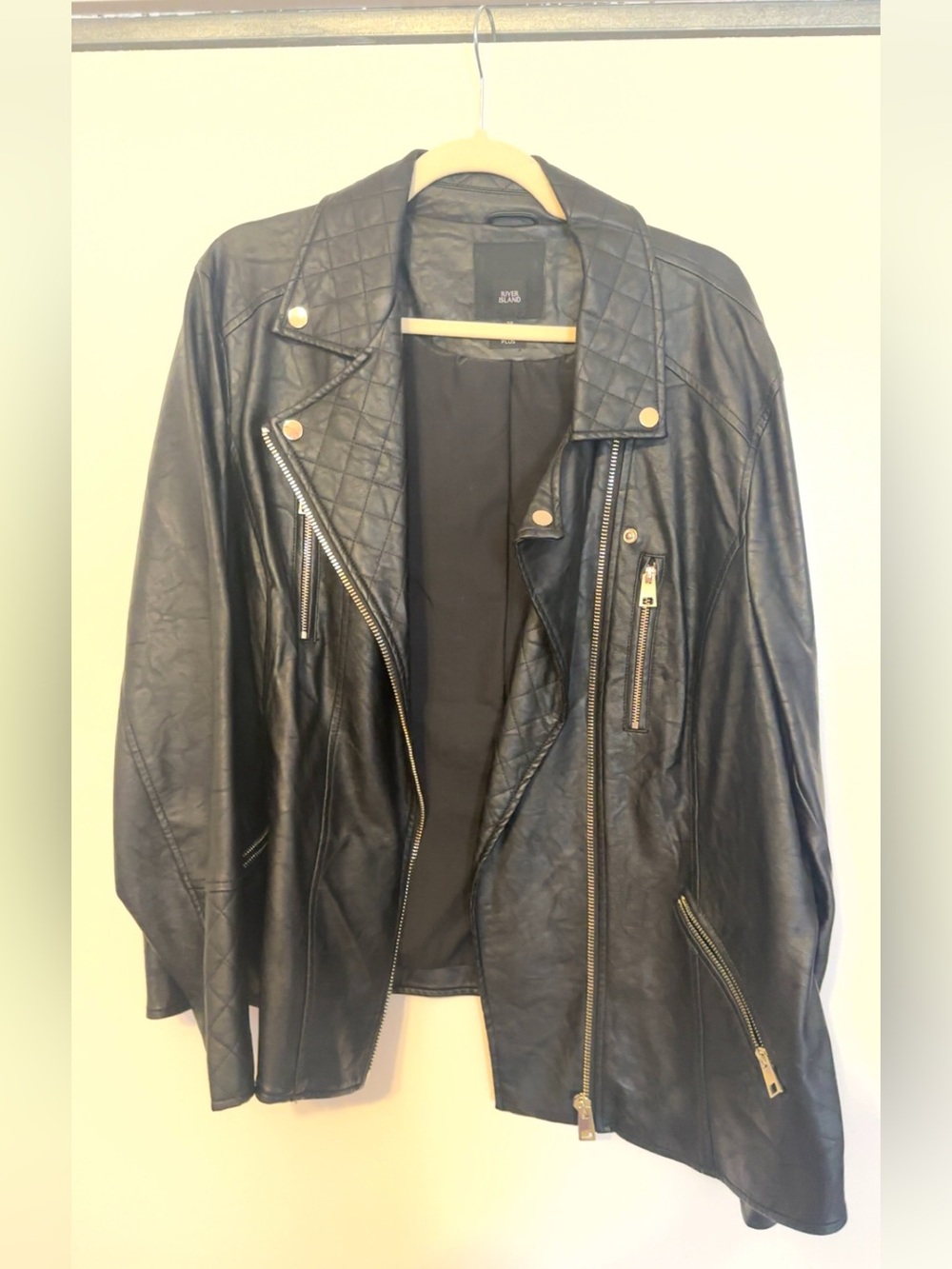 Plus Size River Island Black Faux Leather Biker Jacket